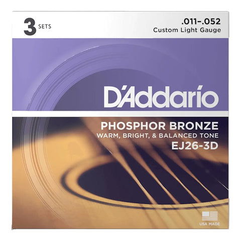 Paquete Con 3 Encordaduras Guitarra Acústica Daddario Ej263d