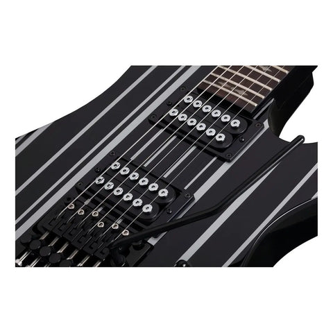 Guitarra Eléctrica Schecter Synyster Caoba Ebano Floyd Rose Humbucker Diestro Gloss Black With Silver Pin Stripes