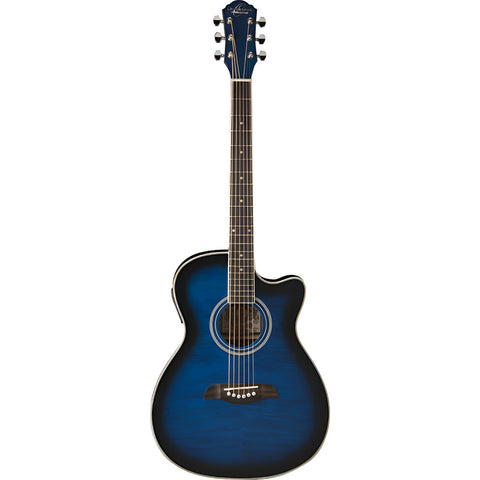 Guitarra Electroacústica Azul, Oscar Schmidt Oacef Tbl Azul Oscuro Derecha