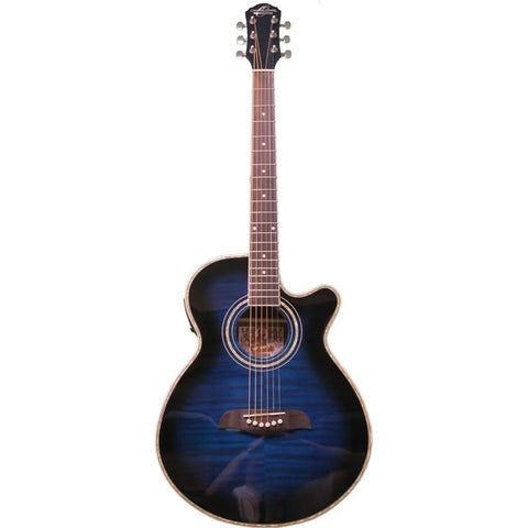 Guitarra Electroacústica 6 Cuerdas Oscar Schmidt Og10cef Color Azul Transparente Diestro Palisandro