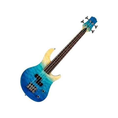 Flight Mini Bass Tbe Bajo Eléctrico Mini 4 Cuerdas Con Funda Acabado Del Cuerpo Barnizado Color Transparent Blue Orientación De La Mano Diestro