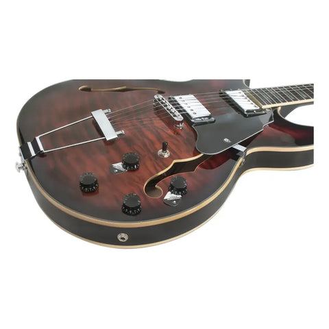 Guitarra Eléctrica 6 Cuerdas Mars Hollowbody 335 Custom Brow Diestro Marrón Oscuro Caoba