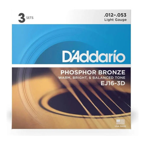 Paquete 3 Cuerdas P/guitarra Acústica Daddario Ej16 3-pack