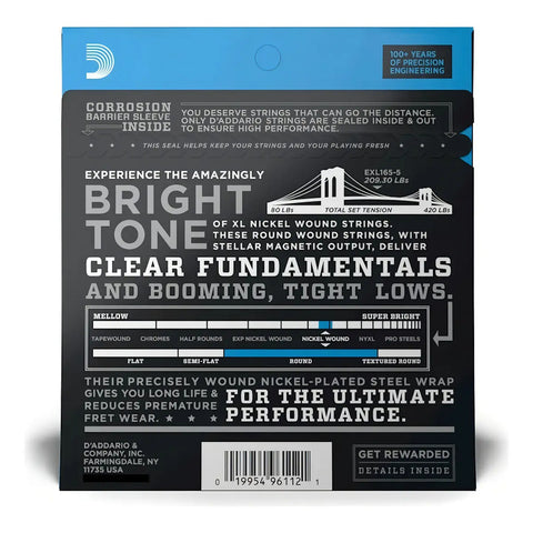 Cuerdas Para Bajo D'addario Exl165-5 De 5 Cuerdas, Calibre 45-135 De Níquel