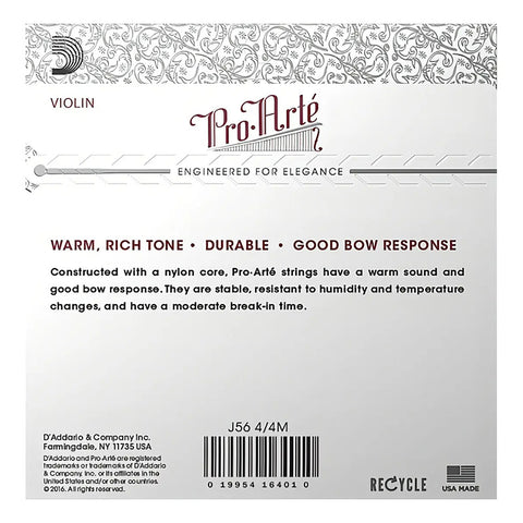 Encordado D'addario Proarte J56 4/4m Para Violín 4/4 Media