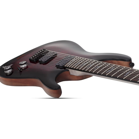 Guitarra 7 Cuerdas Schecter Omen Elite-7 Multiscale Black Ch Diestro Rojo Palo De Rosa