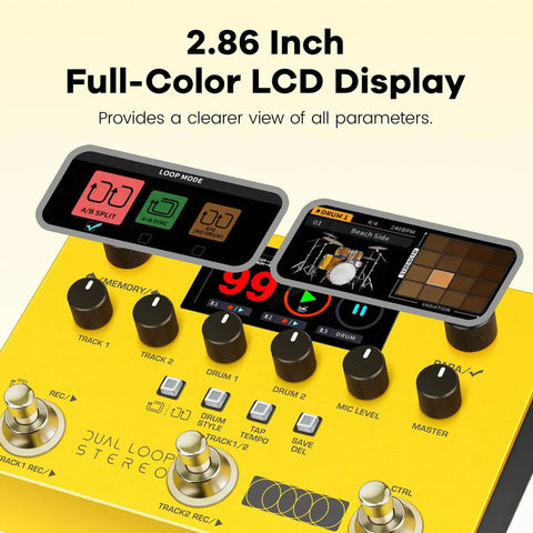 Pedal Looper Nux Dual Loop Stereo De Doble Pista Con 4 Efect Amarillo