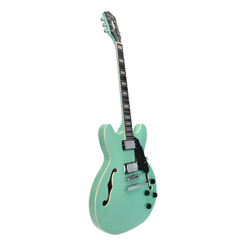 Guitarra Eléctrica Mars Hollowbody 335 Studio De 6 Cuerdas, Verde Claro Diestro Palo De Rosa
