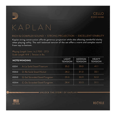 Juego Cuerdas Para Violonchelo Daddario Kaplan Ks510 4/4m