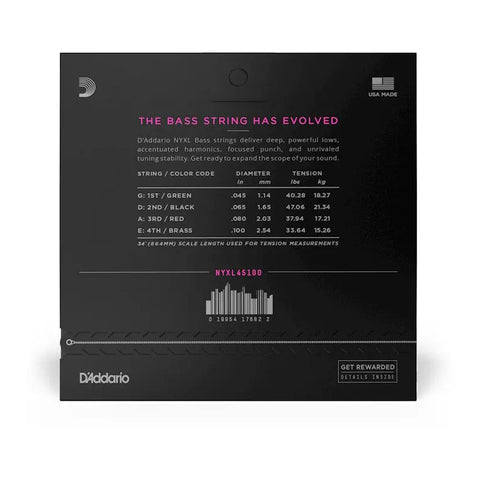 Juego De 4 Cuerdas Para Bajo (45-100) Daddario Nyxl45100