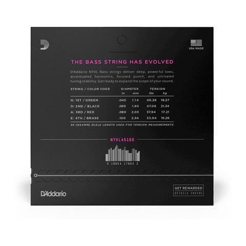 Juego De 4 Cuerdas Para Bajo (45-100) Daddario Nyxl45100