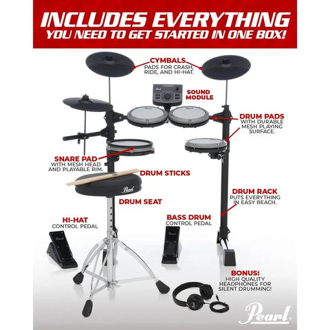 Batería Electrónica Pearl Ers1000 Eroadshow, Kit Completo Achromatic Gray Negro