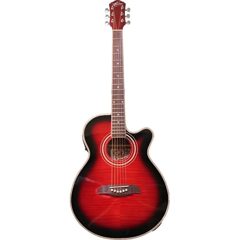 Guitarra Electroacústica Oscar Schmidt Og10cef 6 Cuerdas Rojo Transparente Flame Trans Red