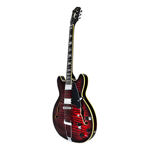 Guitarra Eléctrica 6 Cuerdas Mars Hollowbody 335 Custom Red Diestro Rojo Palo De Rosa