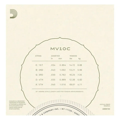 Juego Cuerdas P/ Vihuela Nylon Tensión Custom Daddario Mv10c