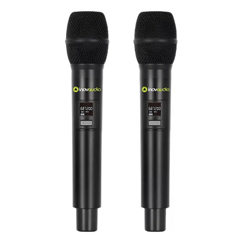 Micrófono Inalámbrico Md-202 Doble De Mano Inovaudio Color Negro