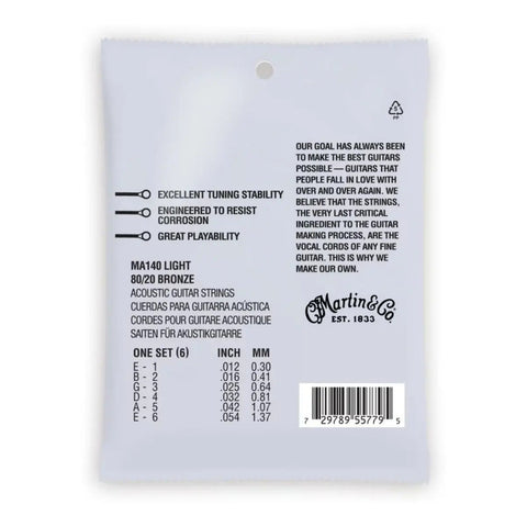 Martin Ma140, Cuerdas Para Guitarra Acústica 80/20 Light