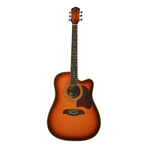 Guitarra Electroacústica Oscar Schmidt Og2cef Fys Con Corte Dreadnought, Color Amarillo Flameado Sombreado