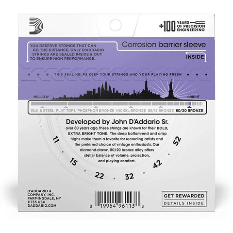Encordado Guitarra D'addario Ej13 80/20 Bronce Cal 11-52