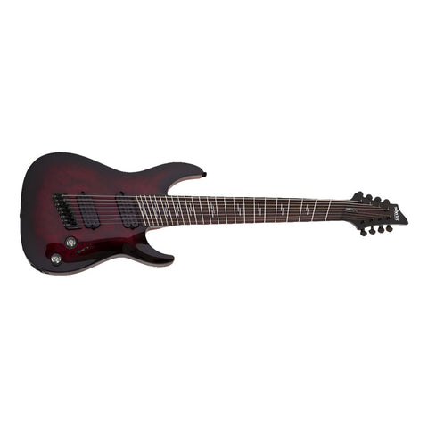 Guitarra 8 Cuerdas Schecter Omen Elite-8 Multiscale Black Ch Diestro Rojo Palo De Rosa