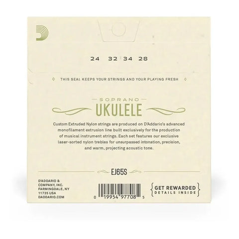 Encordadura Para Ukelele Tamaño Soprano D'addario Ej65s