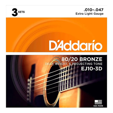 Pack De Cuerdas De Guitarra Acústica Daddario Ej10 3-pack