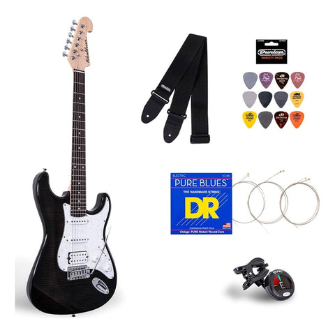 Pack Guitarra Washburn Sdftb-bndl-u Strato Trans Black Diestro Negro Maple