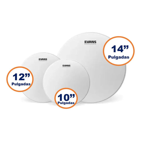 Juego 3 Parches Para Batería 10 12 Y 14 Evans Etp-g1ctd-f Blanco