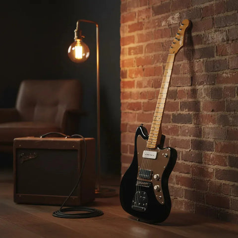Guitarra Tipo Jaguar Negra Dorado Jet Guitars Jj-350 Bgt Diestro Negro Maple