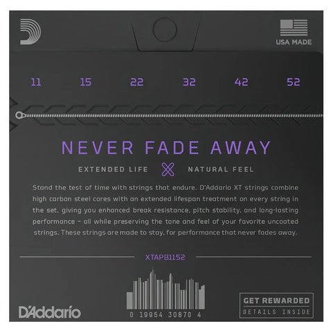 D'addario Cuerdas Para Guitarra Acústica, Xt Phosphor Bronze Coated, Xtapb1152, Custom Light Gauge 11-52, Juego De 6 Cuerdas, Paquete De 1