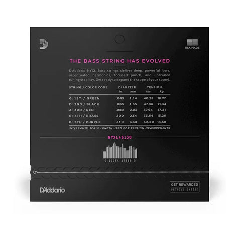Cuerdas Para Bajo Eléctrico D'addario Nyxl 5 Cuerdas, .045-.130