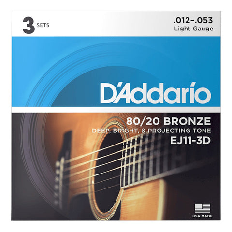 Paquete De Tres Cuerdas Acústicas Daddario Ej11 3-pack