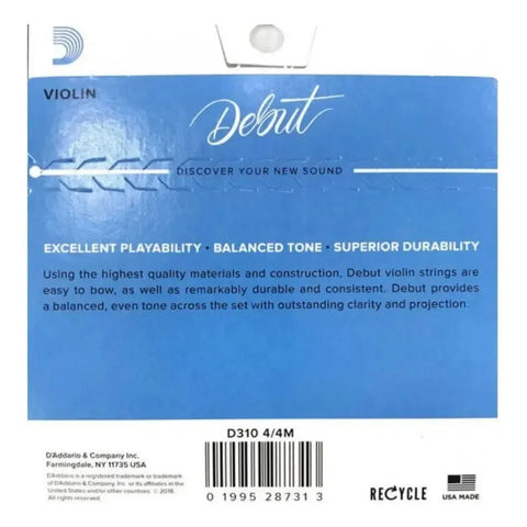 Cuerdas Violín Tensión Media Acero Debut D'addario D310 4/4m