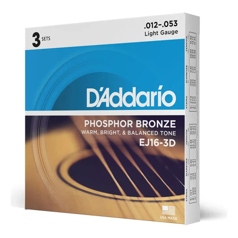 Paquete 3 Cuerdas P/guitarra Acústica Daddario Ej16 3-pack