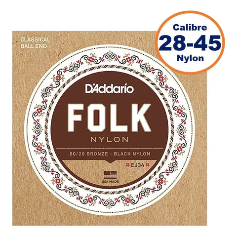 Cuerdas Para Guitarra De Nylon Con Borla D'addario Folk Ej34