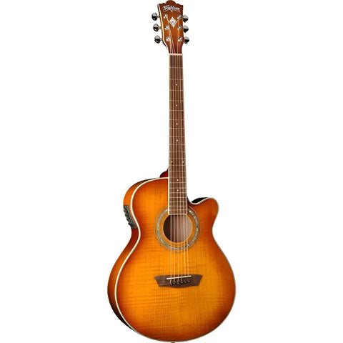 Guitarra Electroacústica Color Ice Tea Burst Washburn Ea15 Naranja Claro Derecha
