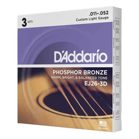 Paquete Con 3 Encordaduras Guitarra Acústica Daddario Ej263d
