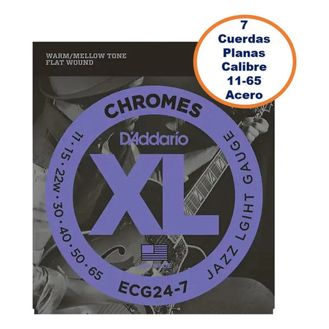 Cuerdas D'addario Flatwound Para Guitarra Eléctrica De 7 Cuerdas, Jazz Light 11-65