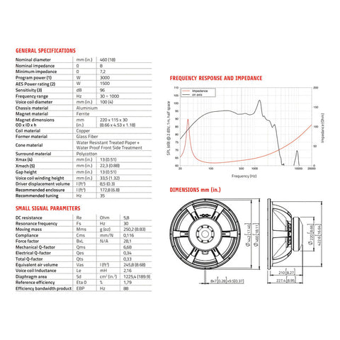 Bocina 18 Pulgadas P/subwoofer 3000w 8 Omhs Lavoce Saf184.03 Color Negro