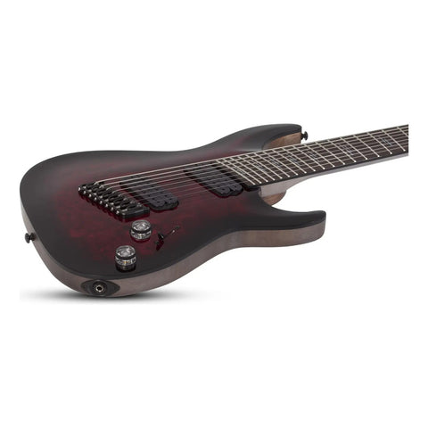 Guitarra 8 Cuerdas Schecter Omen Elite-8 Multiscale Black Ch Diestro Rojo Palo De Rosa