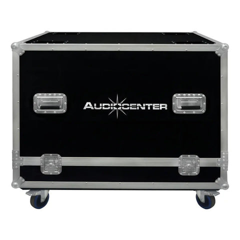 Estuche Rígido De Madera Audiocenter Para Bafle Pf218b Con Ruedas Y Manija Negro