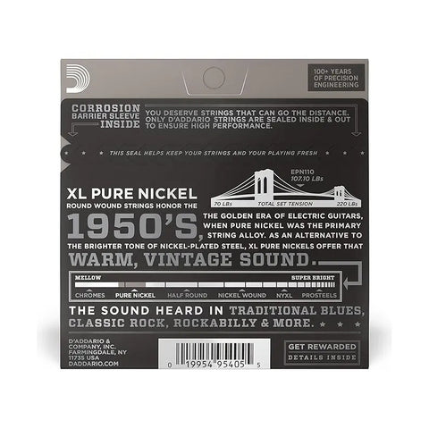 Cuerda E B G D A E Para Guitarra Eléctrica D'addario Xl Pure Nickel Epn110