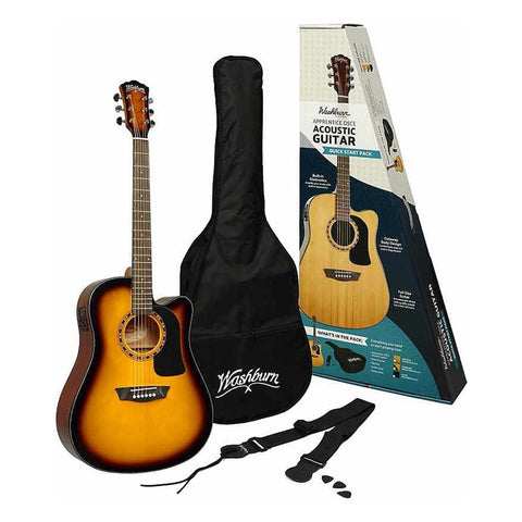 Pack Guitarra Electroacústica Washburn Ad5cepack Tobacco Tobacco Sunburst Diestro Madera Contrachapada