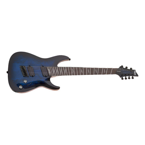 Guitarra 7 Cuerdas Schecter Omen Elite-7 Multiscale Blue Bur Diestro Azul Acero Palo De Rosa