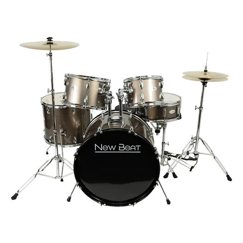 Batería Acústica 5 Pzas New Beat Nb-ds400 C/ Pedal Banco Cge Champagne Plateado