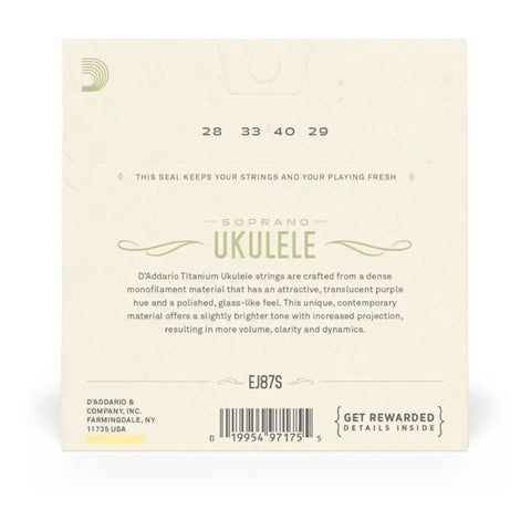 Juego De Cuerdas Para Ukelele Soprano D'addario Ej87s