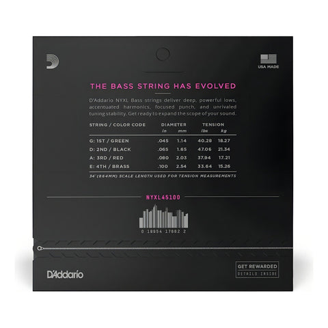 Daddario Nyxl45100 Juego De Cuerdas P/ Bajo Eléctrico 45-100