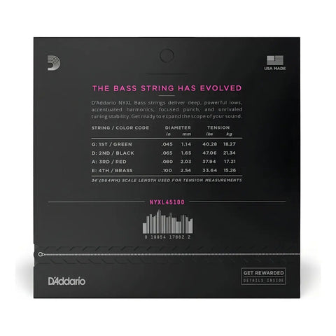 Juego De 4 Cuerdas Para Bajo (45-100) D'addario Nyxl45100