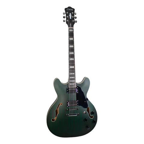 Guitarra Eléctrica 6 Cuerdas Mars Hollowbody 335 Semi Hueca Diestro Verde Oscuro Palo De Rosa