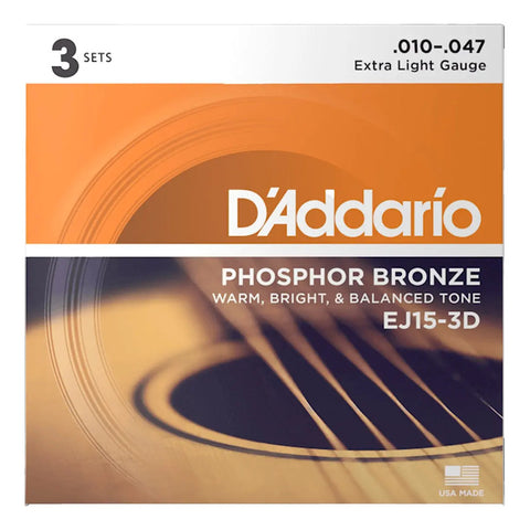 Paquete 3 Encordaduras P/guitarra Acústica Daddario Ej-15-3d